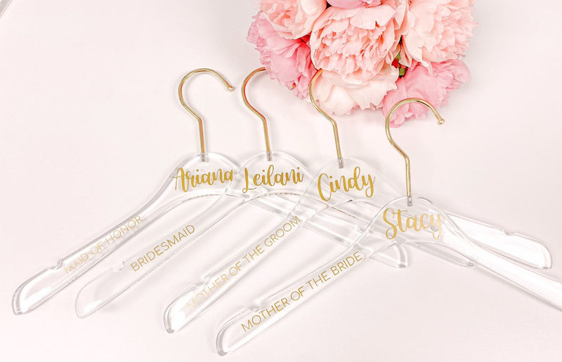 Bridesmaid clear hangers - personalized bride hanger- custom hanger gift for bridal party- bridesmaid gift ideas- hangers with names