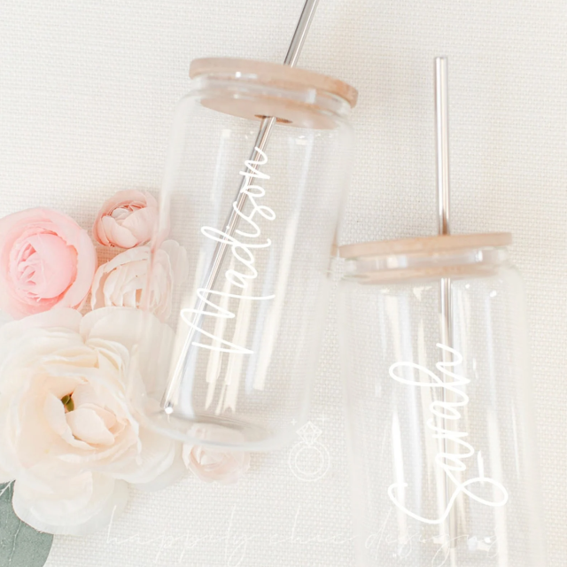 Personalized Soda Can Glass, Iced Coffee Cup With Bamboo Lid +