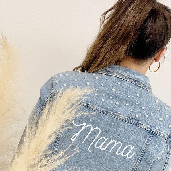 Personalized denim jacket- mom jean jacket- mama jacket- mothers day gift- mama gifts- mom to be baby shower gift idea- custom mama jacket