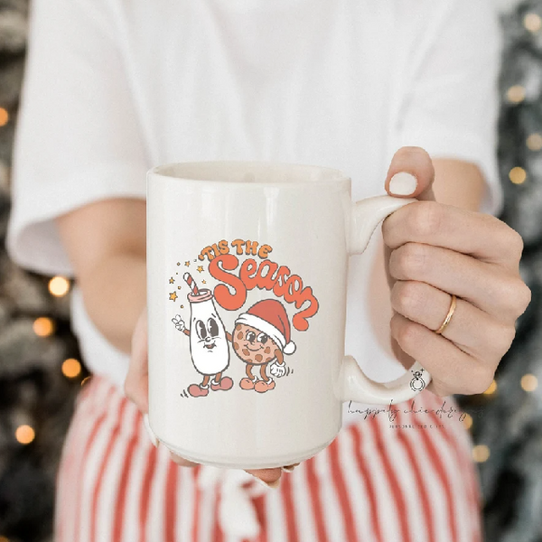 Tis the season mug- milk and cookies- christmas mug- gift for her- coworker gift secret Santa mug vintage retro Christmas funny mug stocking