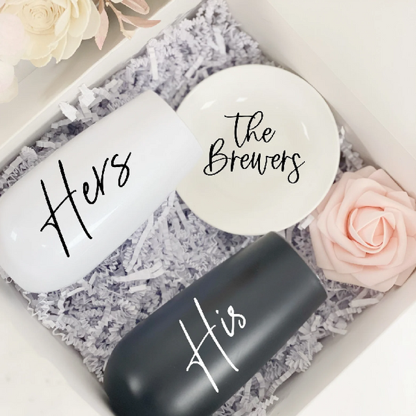 Couples champagne flutes set- mr and mrs engagement gift box set- his and hers wifey and hubby wedding day gift idea tumblers bride groom