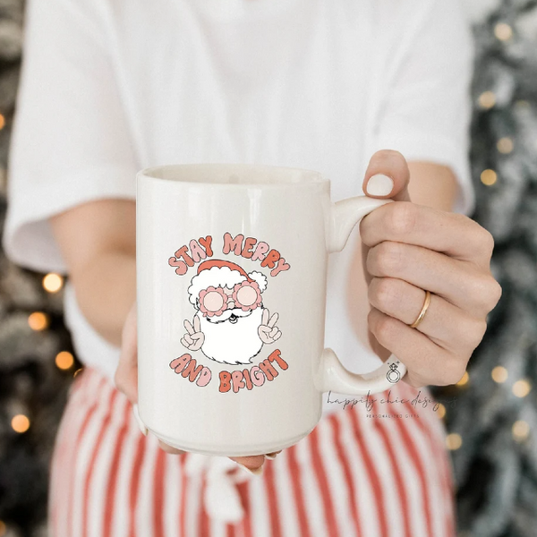 Santa mug stay merry and bright- christmas mug- gift for her- coworker gift secret Santa mug vintage retro Christmas funny mug stocking