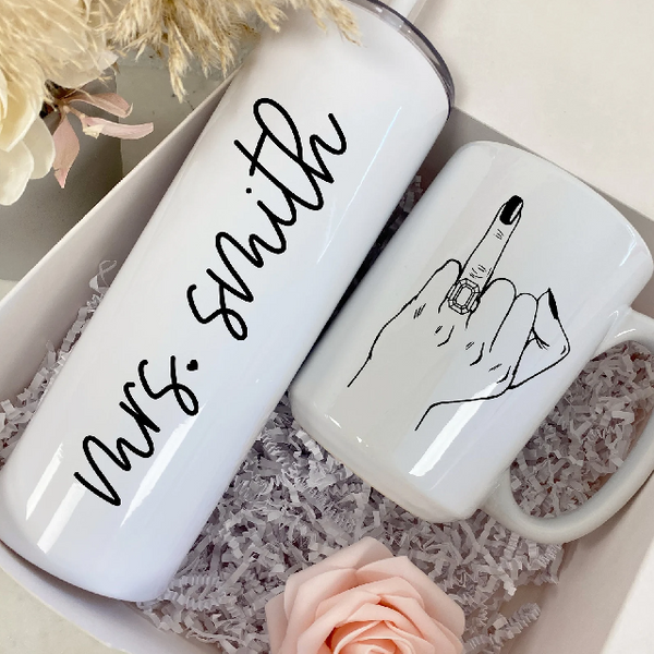 Future mrs gift box gifts Bride to be personalized tumbler coffee mug- wifey engagement box idea bridal shower gift box set- bride wine glass