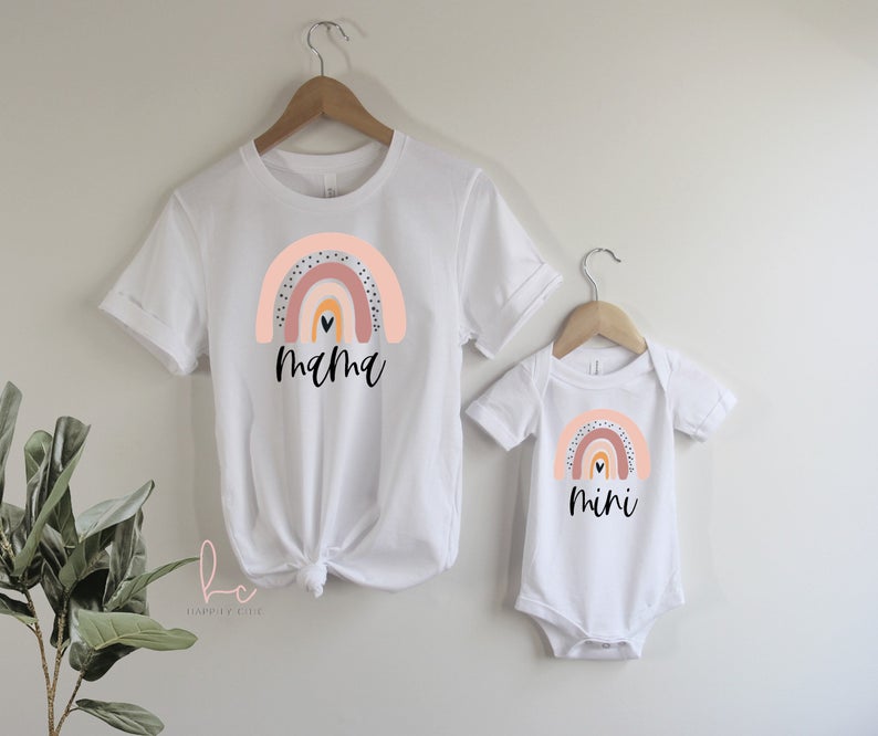 Mama and mini rainbow design shirt bodysuit- mommy and me matching family shirts- rainbow baby- gift for new mom to be baby shower gift idea