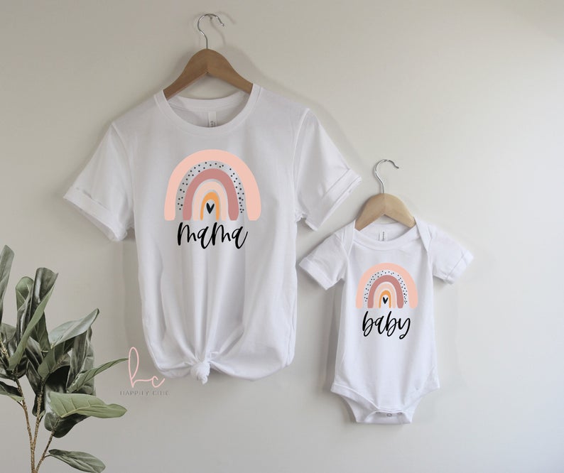 Mama and mini rainbow design shirt bodysuit- mommy and me matching family shirts- rainbow baby- gift for new mom to be baby shower gift idea