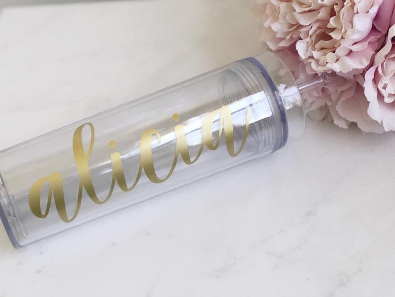 Personalized Skinny Water Bottle, Bridal Party Skinny Tumblers